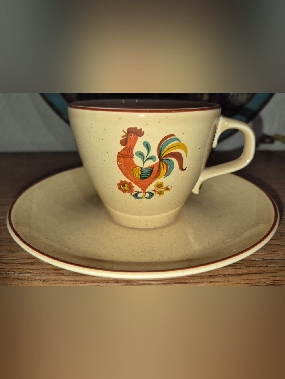 Vintage Taylor Smith & Taylor Coffee Cup & Saucer set,"Reveille" Rooster Pattern